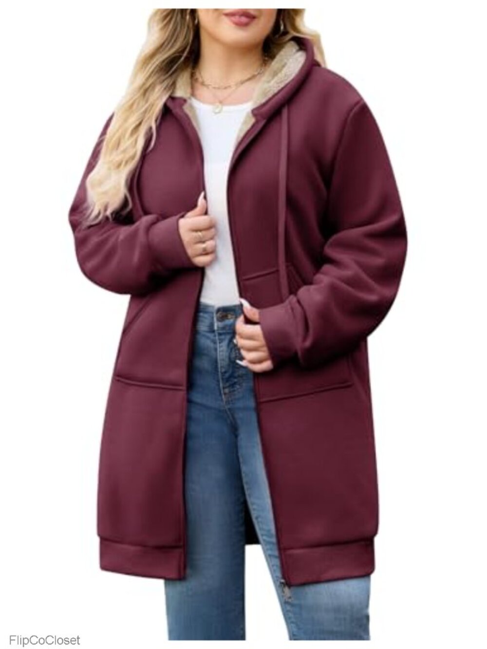 Women's Plus Size Long Fleece Zip Up Hoodie Warm Casual Soft Cotton Blend